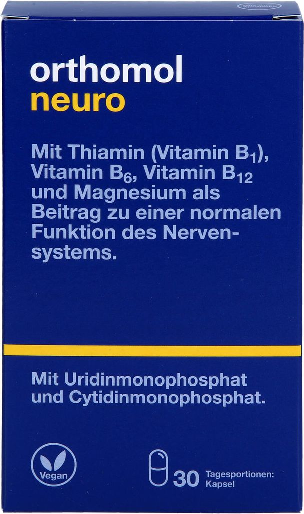 Orthomol Neuro mit Thiamin (Vitamin B1), Vitamin B6, B12 und Magnesium - als Beitrag zu einer normalen Funktion des Nervensystems - Kapseln, 30 St....