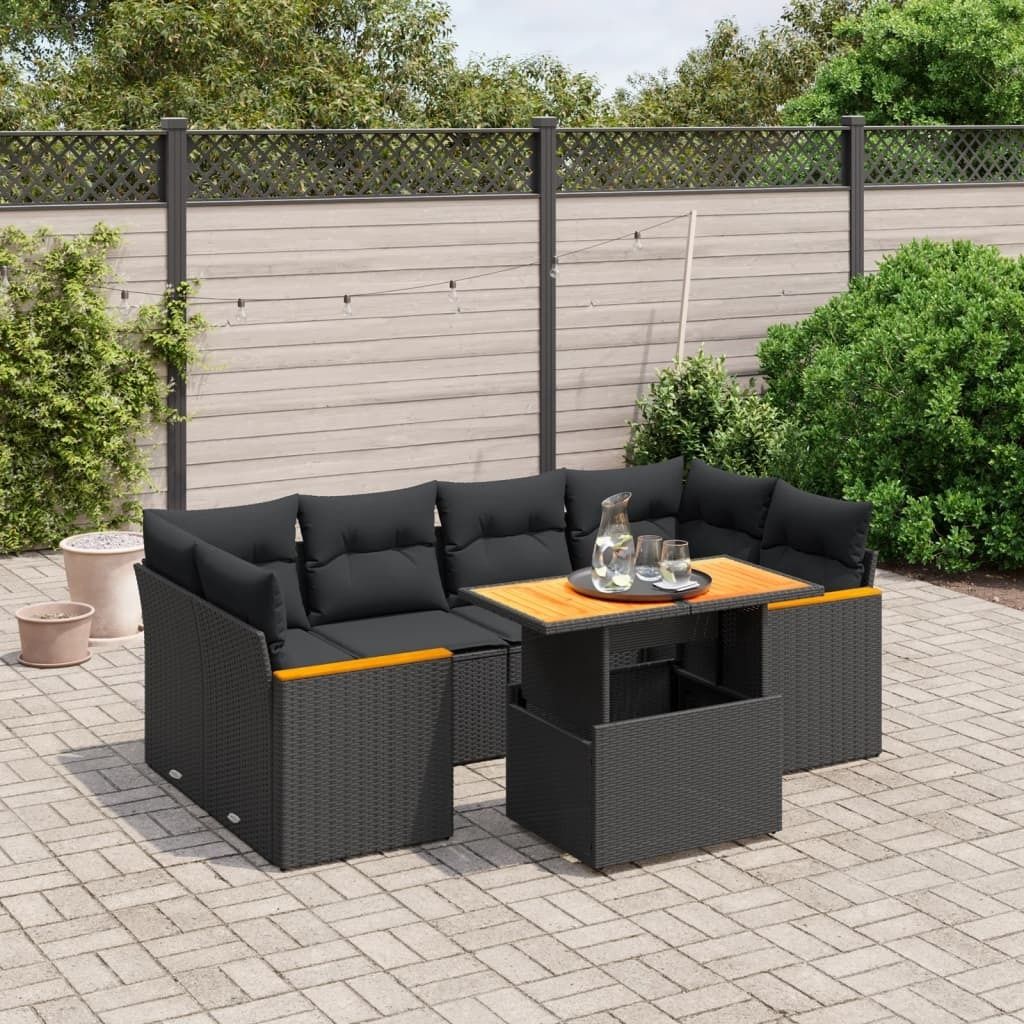 Design 7-tlg. Garten-Sofagarnitur mit Kissen Schwarz Poly Produktbild 