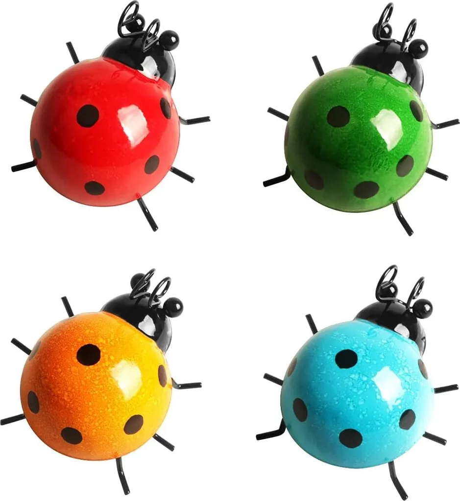 Décoration de jardin métallique résistante - Coccinelles 4 pièces 3D