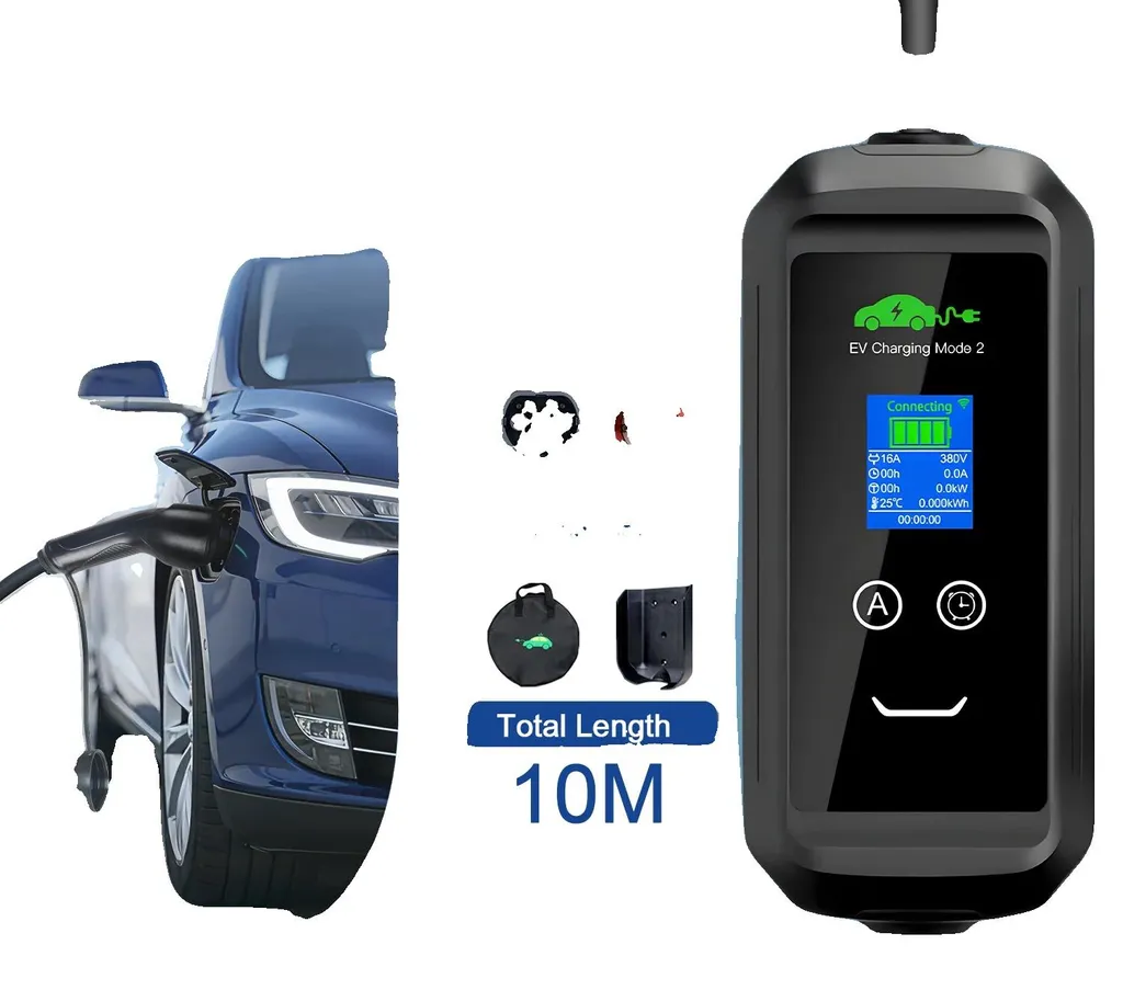 Chargeur VE 11kW connecté WiFi Bluetooth avec câble long de 10 mètres