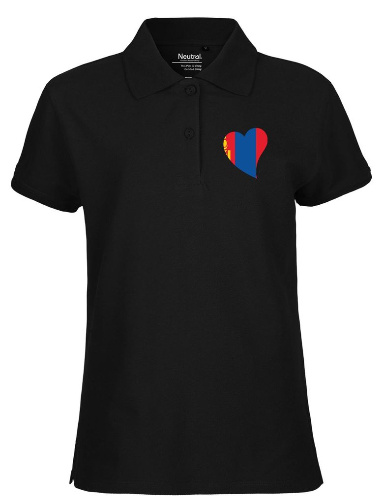 Huuraa Damen Polo Shirt Mangolie Flagge Herz XS Black Bio Baumwolle Fairtrade Poloshirt Geschenkidee