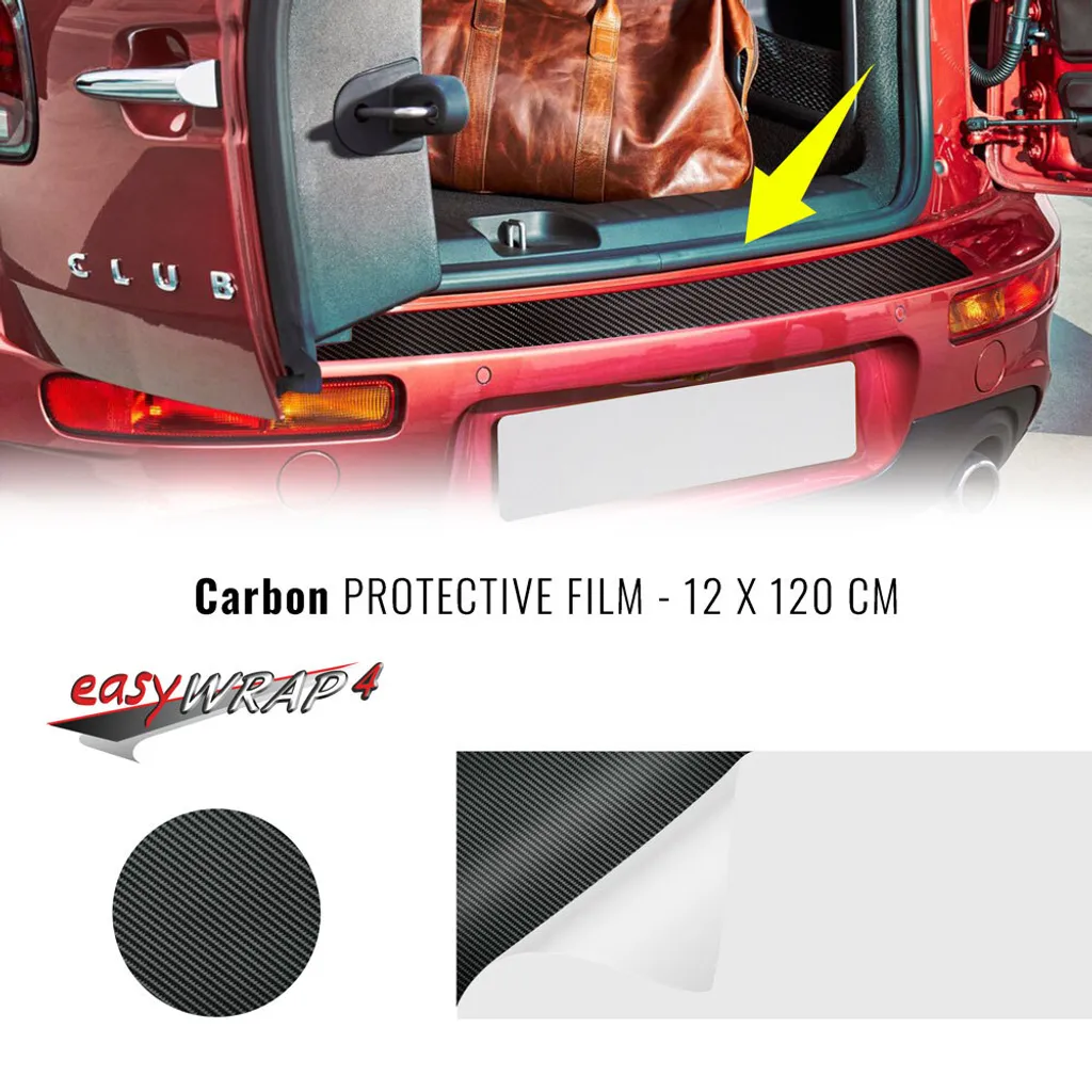 Adesivo Protezione Paraurti Posteriore Carbonio 120x12cm Universale - 2