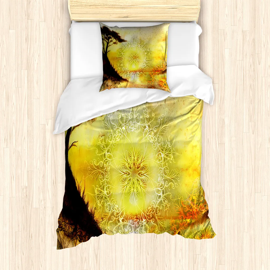 Copripiumino Mandala Singolo 135x200 - Stile Boho Yellow ABAKUHAUS