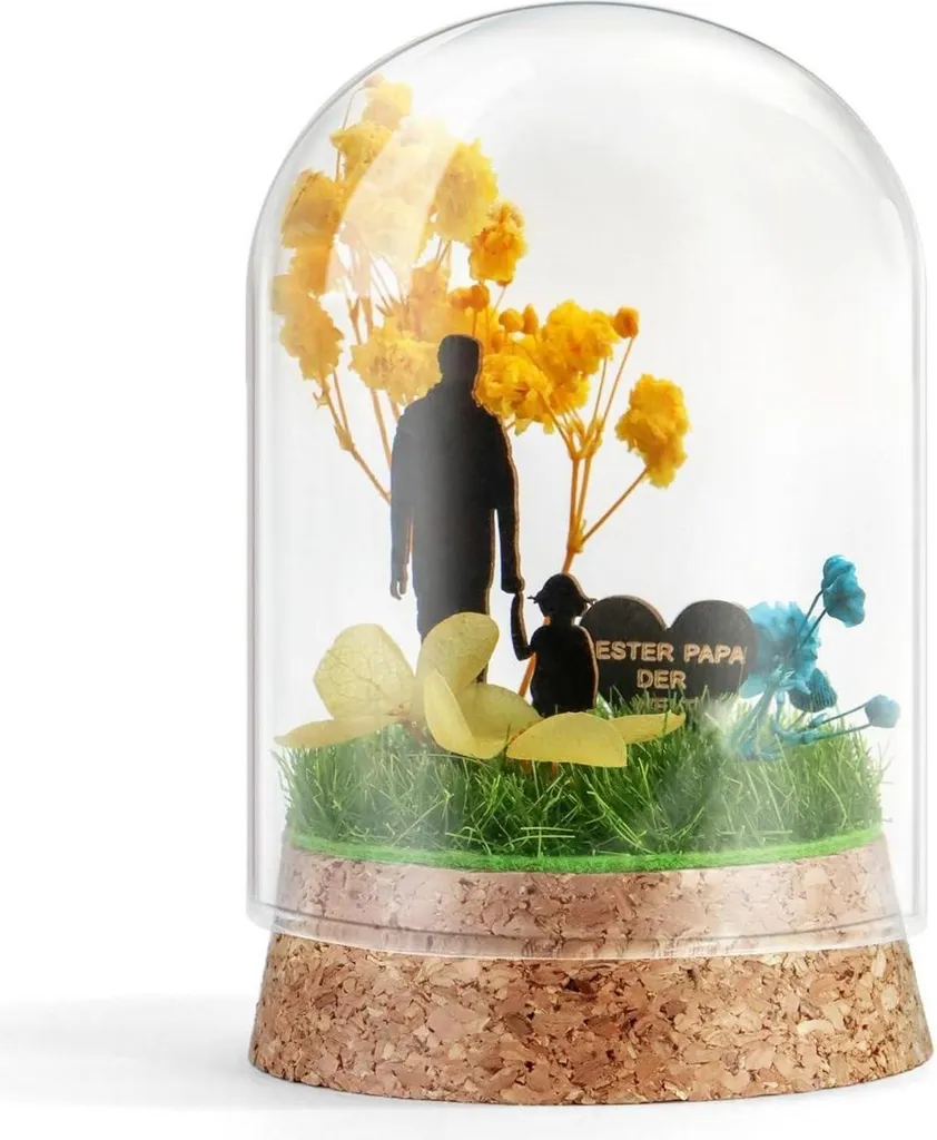 Fleur Éternelle Artisanale sous Verre 22cm, Design Unique pour Papa
