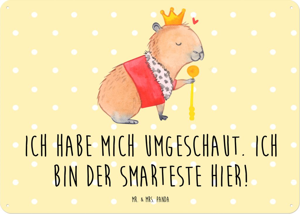 Mr. & Mrs. Panda Wandbild Capybara König DIN A5 - Gelb Pastell - Geschenk, Schild, Lustige Sprüche, tafel, Blechschild, Retro, Blechtafel