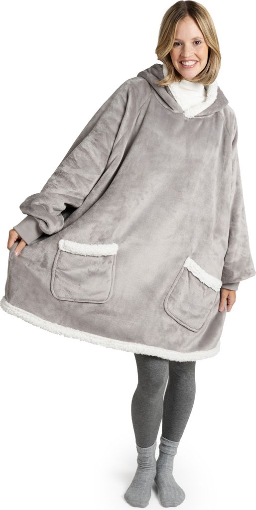 Blumtal Sherpa Hoodie Decke Damen mit Ärmeln und Kapuze - er Kuschelpullover Damen - Decke zum Anziehen Grau
