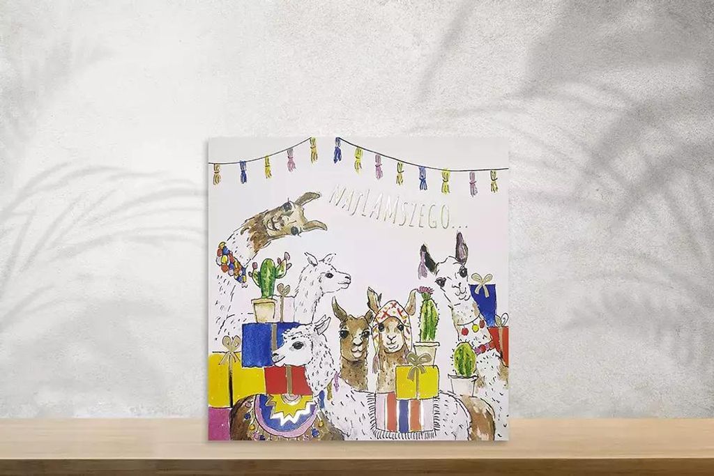 Lamy Geburtstag Grußkarte Lama-Motiv KW mit Prägung und Vergoldung 15 x 15 cm