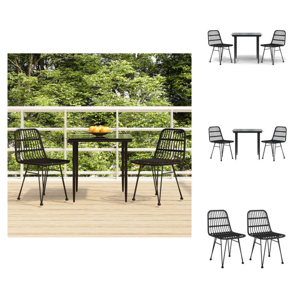 vidaXL 3-tlg. Garten-Essgruppe Schwarz Poly Rattan - Gartenmöbel-Sets