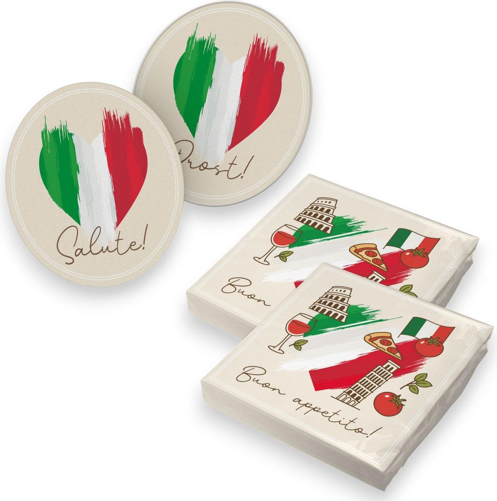 itenga 40x Servietten mit 40x Bierdeckel - Italien - Flagge Produktbild 