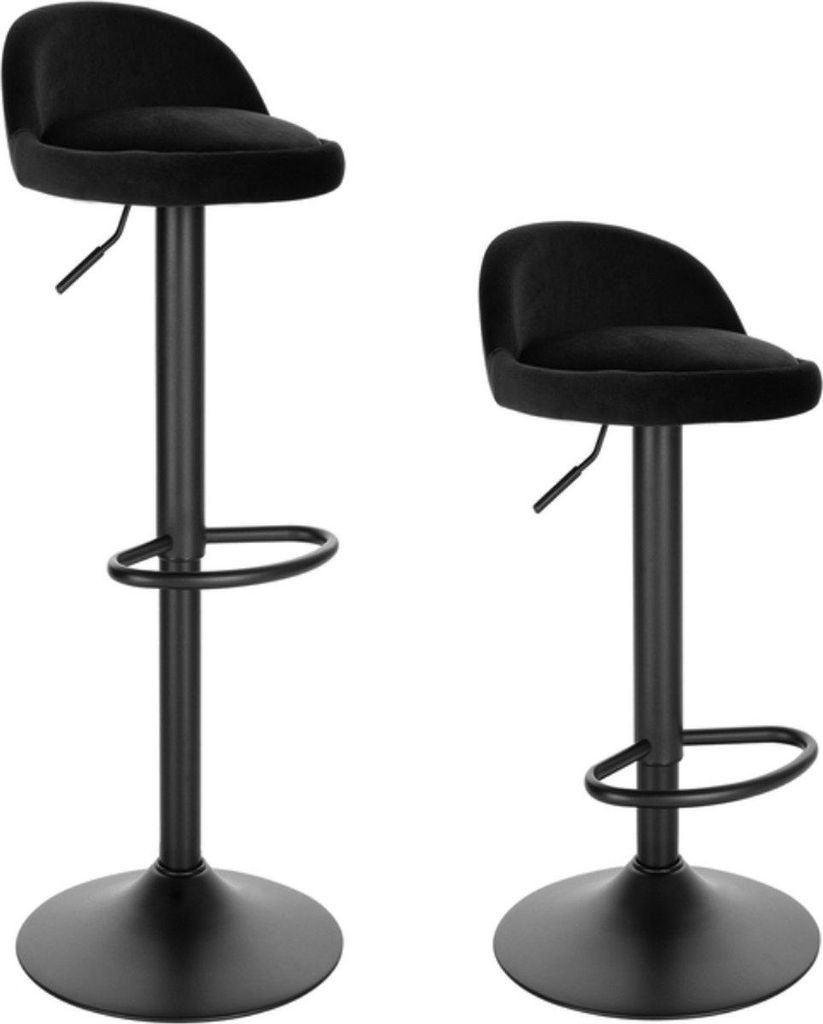 Barkhocker Hydro – 2er Set – Mit Rückenlehne – Samt – Ergonomische Barhocker – Küche – Schwarz – Höhenverstellbar – Sitzhöhe 61...