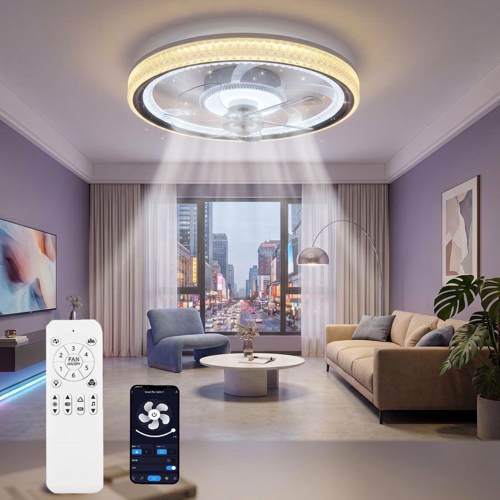 75W Leise Deckenventilator, Kristall Deckenleuchte RGB Produktbild 