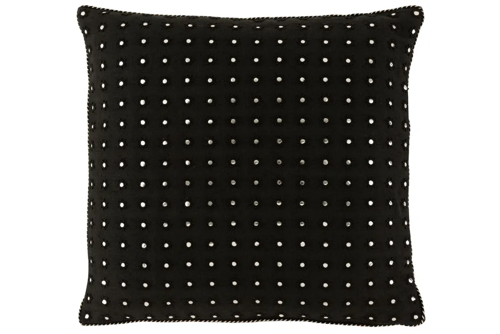 Coussin J-Line Mirror Round en coton noir et argent - Format 45x45x4 cm