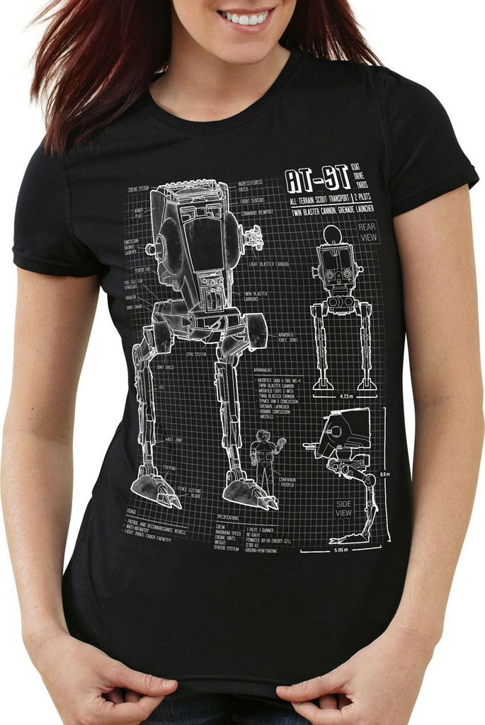 style3 AT-ST Damen T-Shirt blaupause walker, Farbe:Schwarz, Größe:L