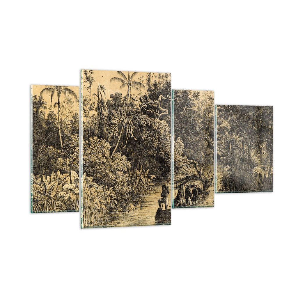Bilder auf glas - 4 Teile - Dschungel Eingeborene Fluss - 120x70cm - Glasbilder - Wandbilder - Bilder - Wanddekoration aus Glas - Glas Bilder - Wan...