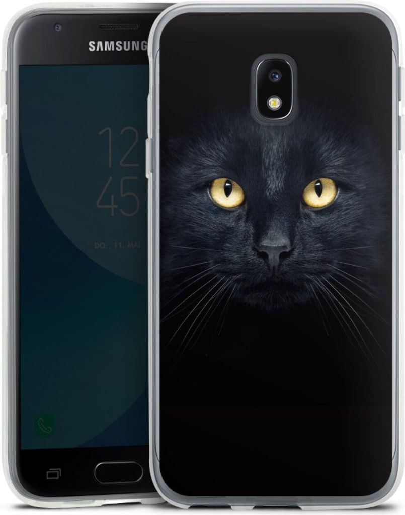 DeinDesign Handyhülle für Samsung Galaxy J3 Duos (2017) Silikon Hülle Case Smartphone Schutzhülle Auge Katze schwarz