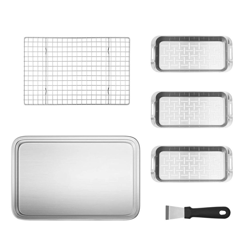 Grillwerkzeuge, rechteckige Grillpfanne aus Edelstahl, T-förmige Grillpfanne, 6-teiliges Set