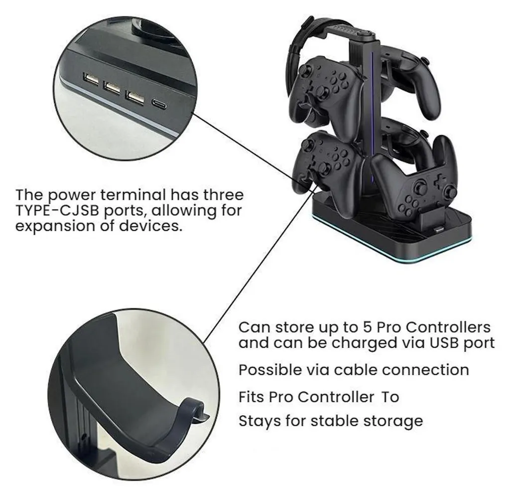 Station de charge pour manette Nintendo Switch 2 avec support casque - 3