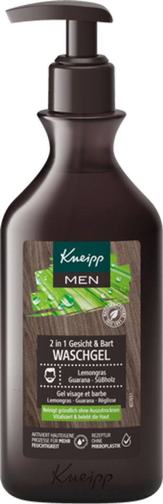 Kneipp Men WASCHGEL 250ml Gesicht + Bart Lemongras Guarana Produktbild 