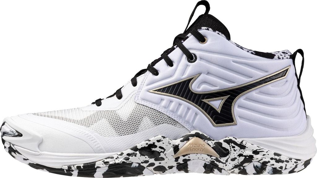 Mizuno Wave Momentum Elite Mid - white/black/ge gold, Größe:4