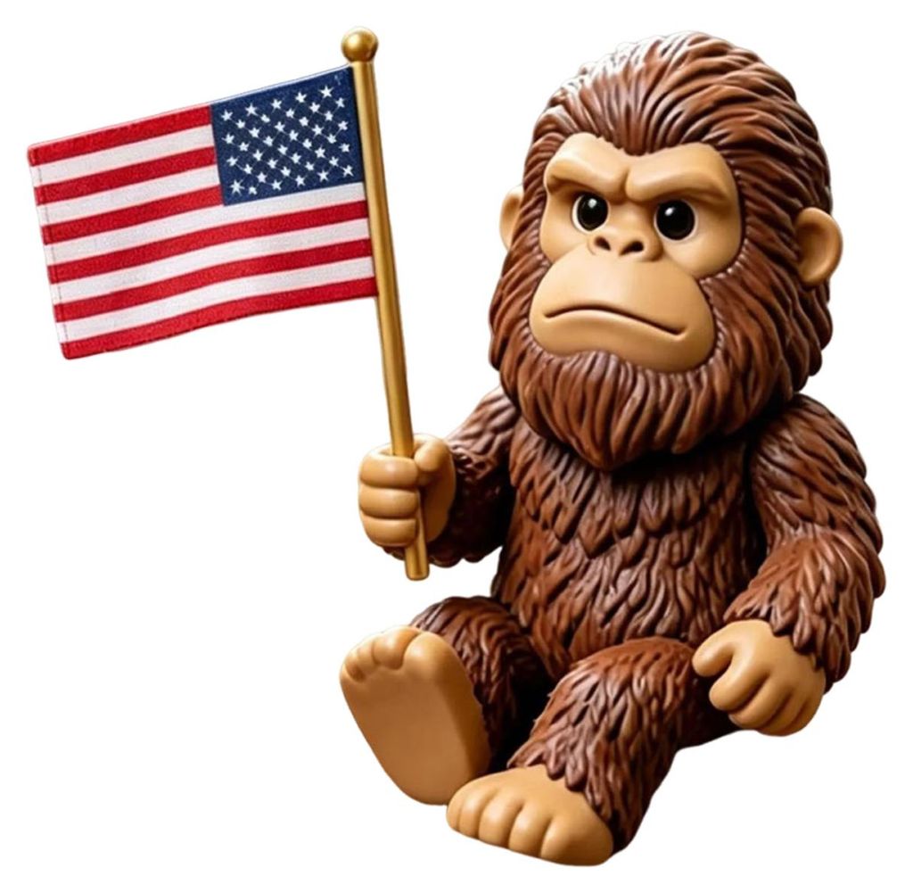 Patriotische Bigfoot-Figur, kleine Bigfoot-Statue aus Kunstharz mit amerikanischer Flagge, Sasquatch-Ornament für Auto, Armaturenbrett oder Schrei...