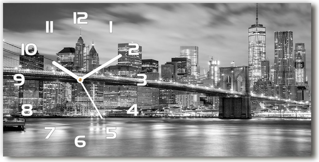 Wanduhr aus Glas – 60x30 cm - Glasbild - Glasuhr - Gehärtetes Glas - weisse-zeiger - Manhattan New York