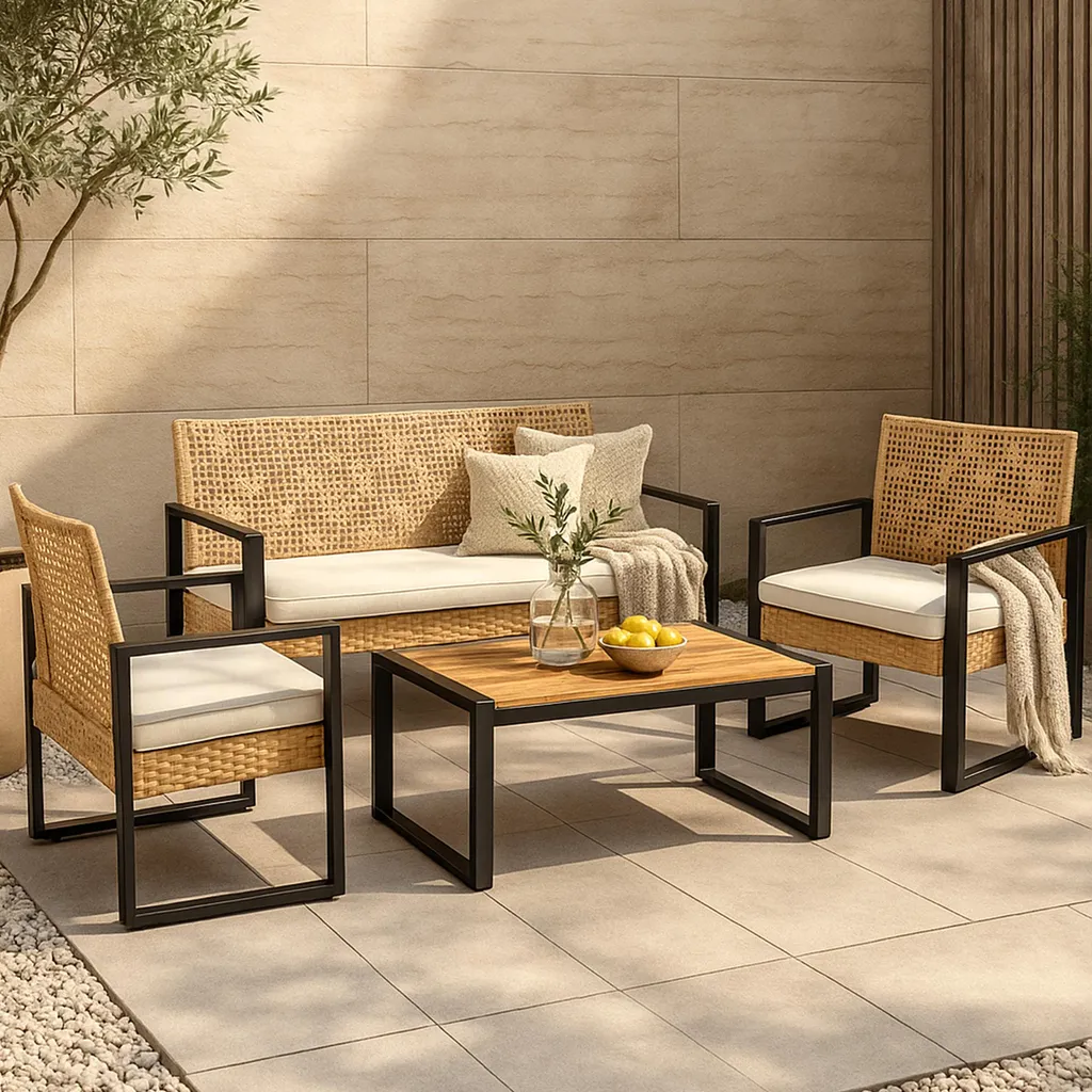Mobilier de jardin Calciano 4 pièces résistant aux UV avec table et banc