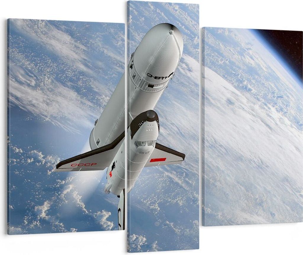 Bild auf Leinwand - Leinwandbild - Himmel Rakete Kosmos Planet - 95x80cm - Wand Bild - Wanddeko - Leinwanddruck - Bilder - Kunstdruck - Wanddekorat...