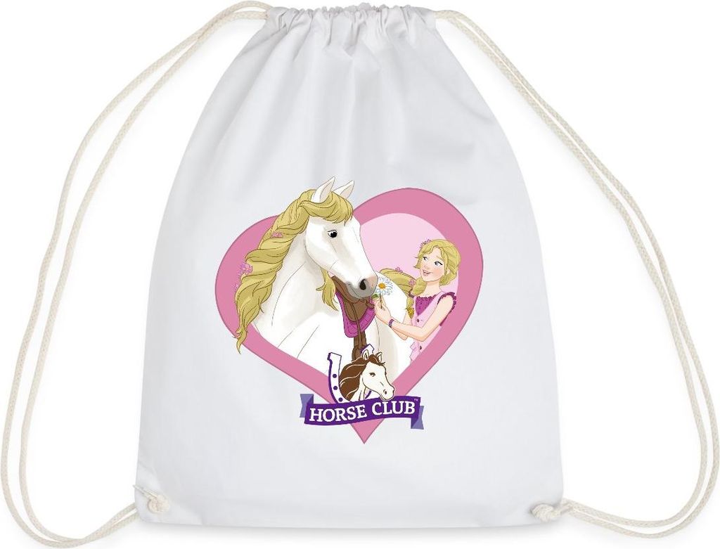 Spreadshirt Schleich Horse Club Sofia & Blossom Herzmotiv Turnbeutel, One size, Weiß