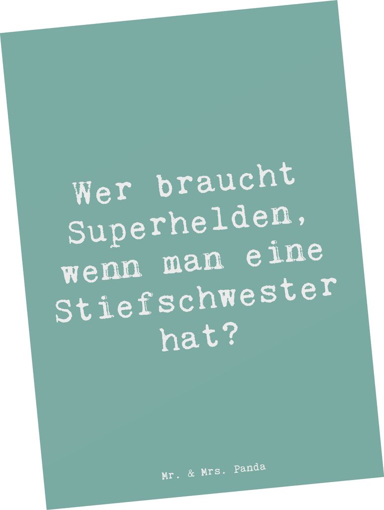 Mr. & Mrs. Panda Postkarte Spruch Stiefschwester Heldin - Meeresbrise - Geschenk, Ansichtskarte, Geschwisterliebe, persönliche Geschenke, Verbindu...