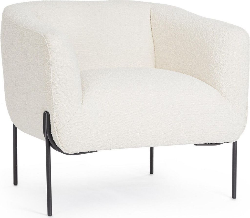 Polstersessel Claudine 78x74x73 cm Boucle-Optik in weiß mit Stahlgestell schwarz