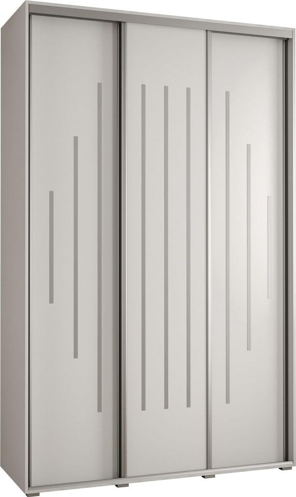 MEBLE KRYSPOL Cannes 12 Schrank mit 3 Schiebetüren - 205,2x160x45 cm - Weiß Weiß Silber