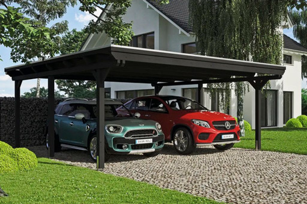 Doppelcarport SKAN HOLZ Emsland inkl. Pfostenanker, EPDM Folie 613 x 604 cm anthrazit