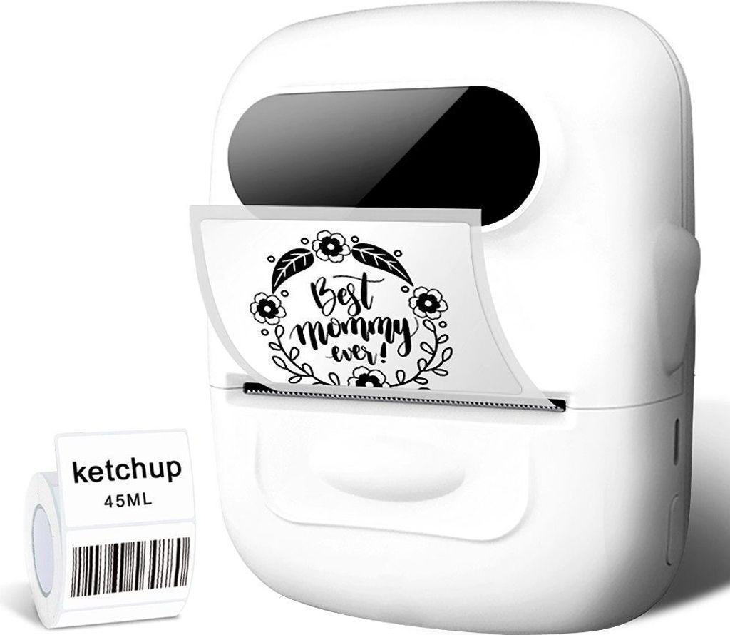 P50 Etikettendrucker Bluetooth, Thermoetikettendrucker Etikettendrucker,Beschriftungsgerät Selbstklebend für Einzelhandel, Büro, Supermarkt (Weiß)