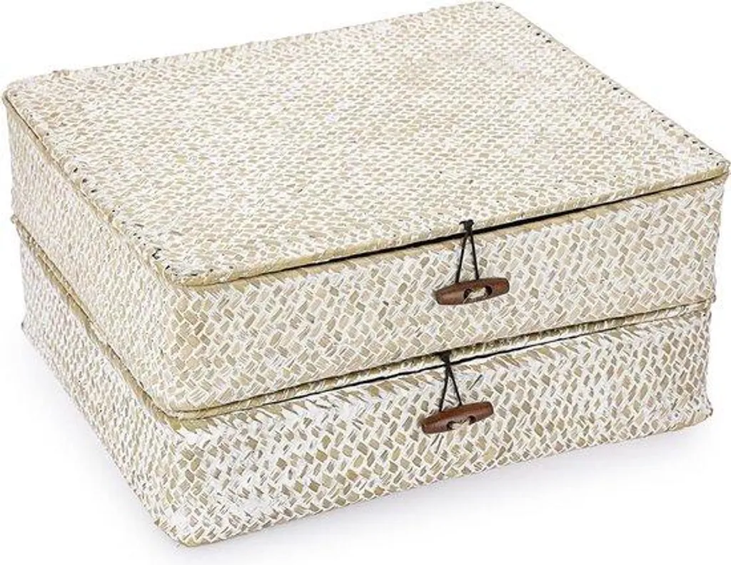 Panier de rangement mural en rotin blanc tressé avec couvercle - 2 pcs