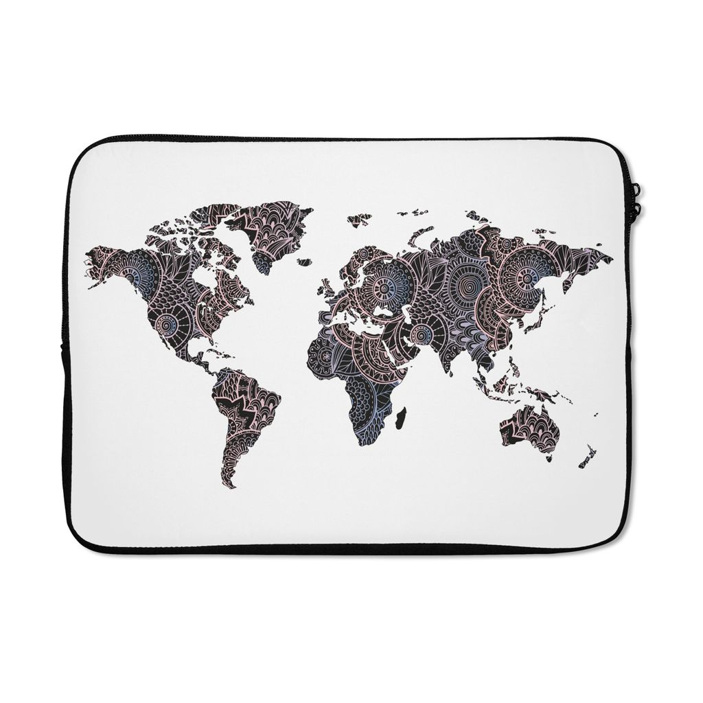 MuchoWow Laptop Hülle 14 ZollWeltkarte - Schwarz - Mandela - Kind - Junge - Mädchen Laptoptasche - Laptoptasche - Stoßsicher - Schutzhaube
