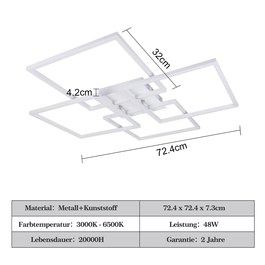 ZMH plafoniera LED soffitto soggiorno 4 cornice bianca camera da letto lampada moderna soggiorno lampada 32W 3000K cucina lampada bianco caldo sala da pranzo lampada rettangolare design per camera da letto sala da pranzo - 2