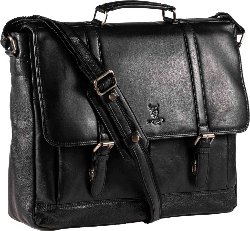 MATADOR XXL Leder Umhängetasche DUBAI Laptoptasche 18 Zoll Schwarz