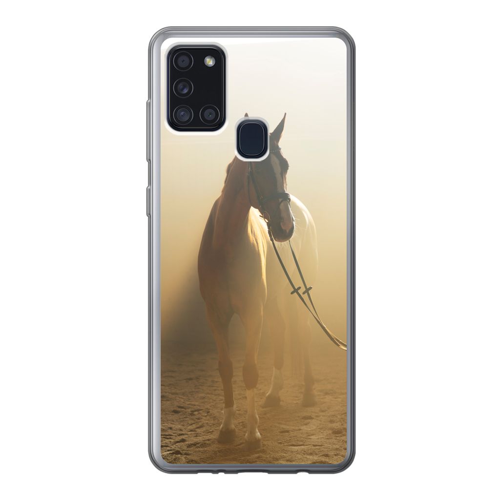 MuchoWow Handyhülle Schutzhülle Hülle für Samsung Galaxy A21s Pferd - Licht - Sand Silikon Softcase Handy Hülle - Hartschale