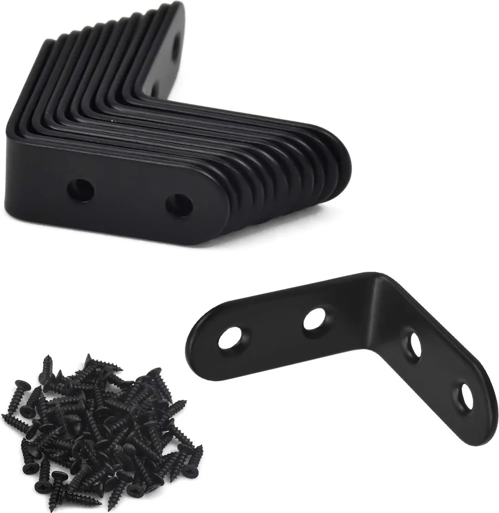 Kit Réparation Meubles : 20 Équerres en L Noir Inox et Vis de Fixation