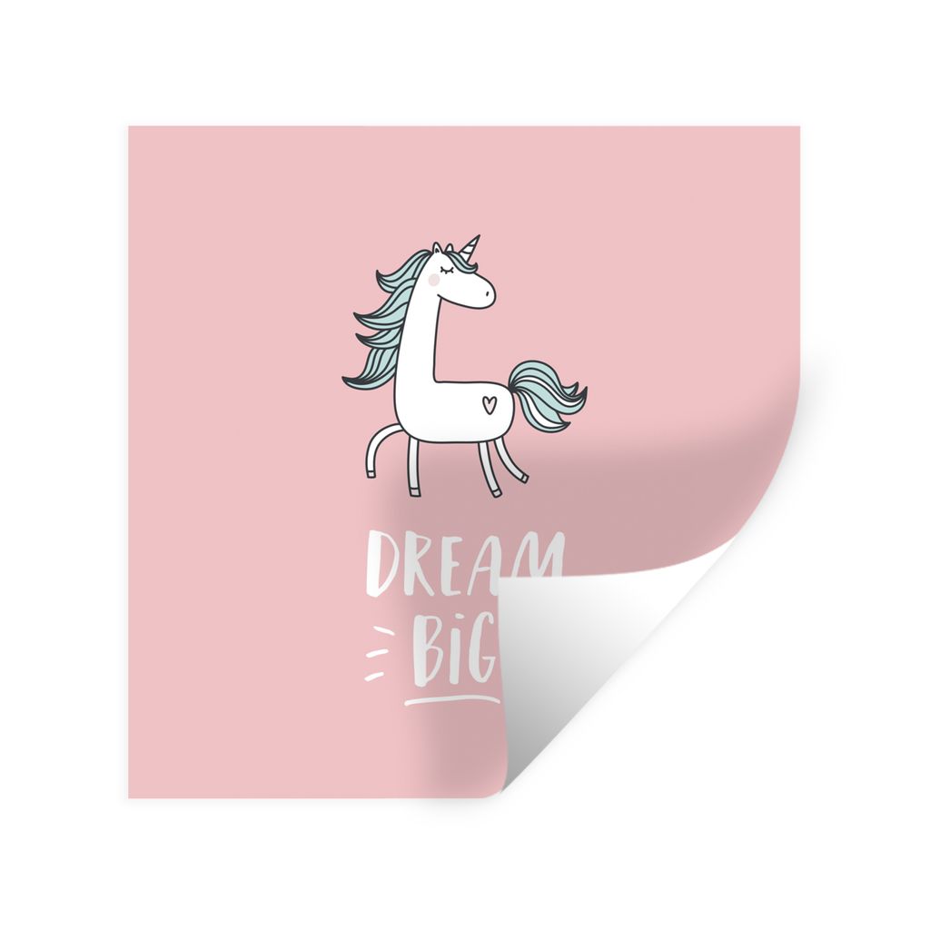 MuchoWow Wandtattoo Wandsticker Wandaufkleber Einhorn - Kinder - Zitate - Große Träume - Mädchen - Rosa 50x50 cm Selbstklebend und Repositioni...