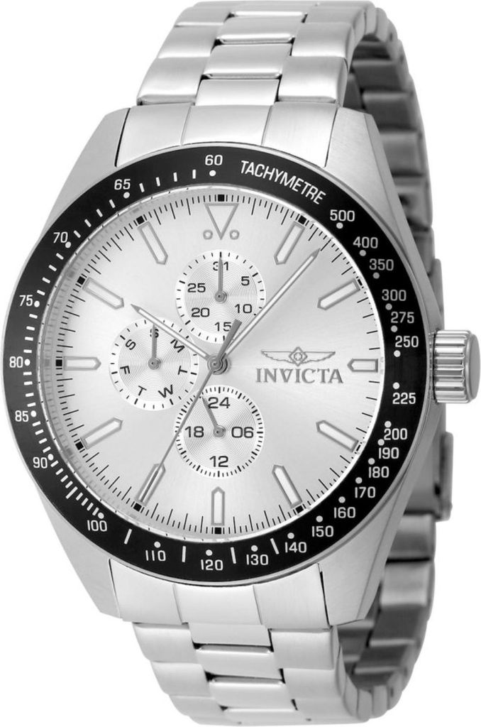 Invicta Aviator 48858 Herren uhr - Wasserdicht - Analog - Quarzuhrwerk - Edelstahl mit silbernen zifferblat - 45mm