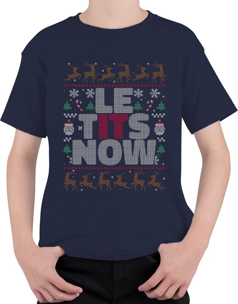 Le Tits Now lustiger Weihnachtsspruch - Ugly Christmas Sweater Weihnachten Uni Kinder T-Shirt, Navy, 140