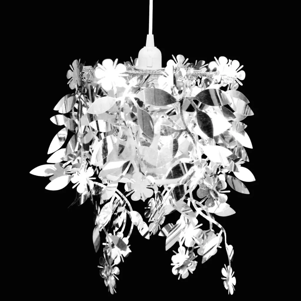 Petit lustre argenté à paillettes, design feuilles nature 30 cm