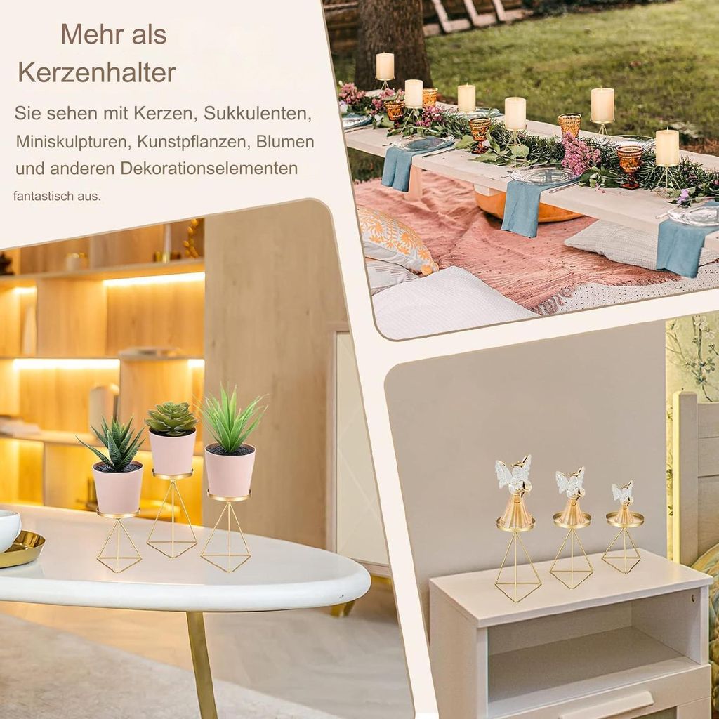 3er Set Kerzenständer Gold Für Stumpenkerzen | Vintage Tischdeko Für Hochzeit & Weihnachten
