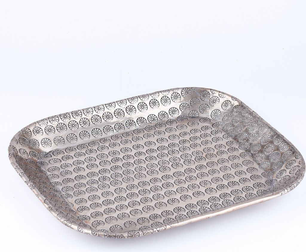 Orientalisches Tablett aus Aluminium Jamira 29cm | Marokkanisches Teetablett in der Farbe Silber | Orient Silbertablett silberfarbig | Orientalisch...