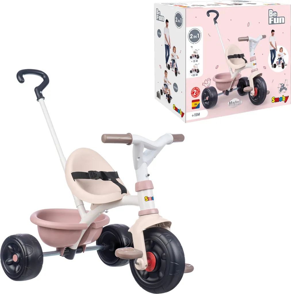 Tricycle Smoby Be Fun Rose : Vélo Évolutif Premier Âge pour Fille