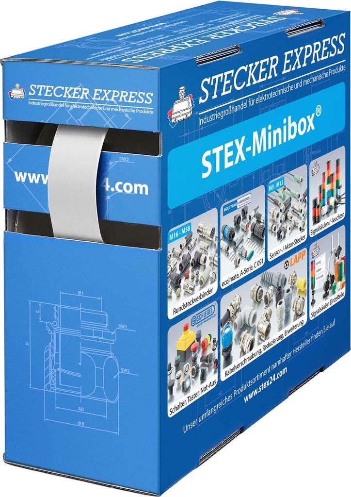STEX24 Schrumpfschlauch 3:1, Minibox mit 4,4m, weiß 12,0/4,0mm, 1/2 Zoll, WSB3 Schrumpftemperatur mind. 70°C,