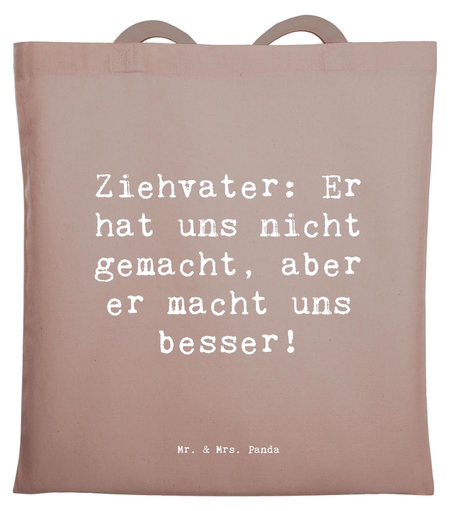 Mr. & Mrs. Panda Einkaufstasche Spruch Ziehvater Liebe - Braun Pastell - Geschenk, Jutebeutel, Tote Bag, Familienleben, Tasche, Erzieher, Beutel, F...