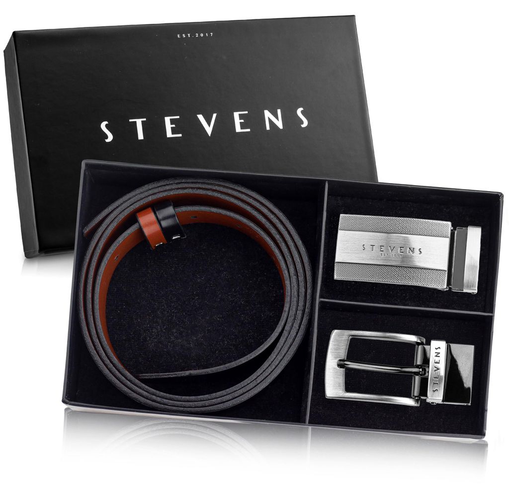 STEVENS pánský oboustranný kožený opasek černý hnědý 105 cm Obrázek produktu 