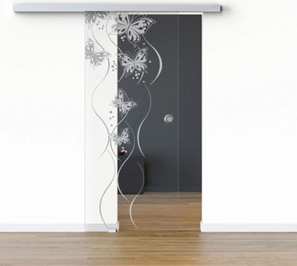 Pertura Glasschiebetür Komplettset Glera Butterfly 01 775x2050 mm Links inkl.Beschlag Selir Aluminium natur,Griffmuschel